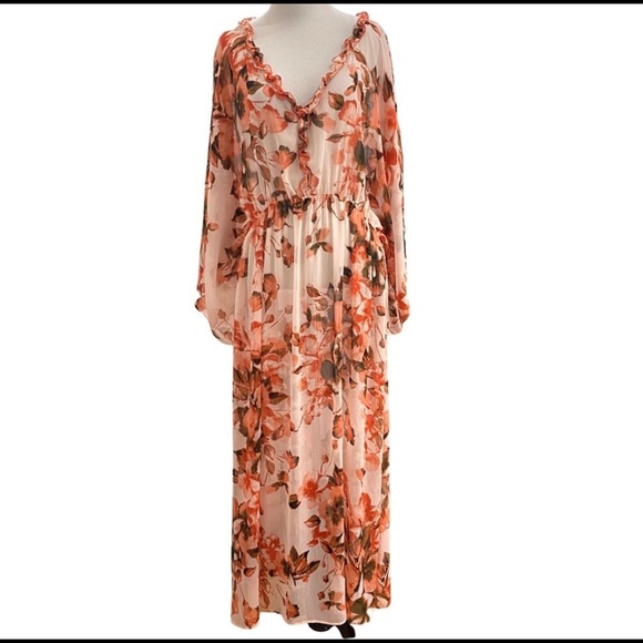 CURATIONS medium sheer floral print lined long maxi dress can be coverup as well - Picture 1 of 13